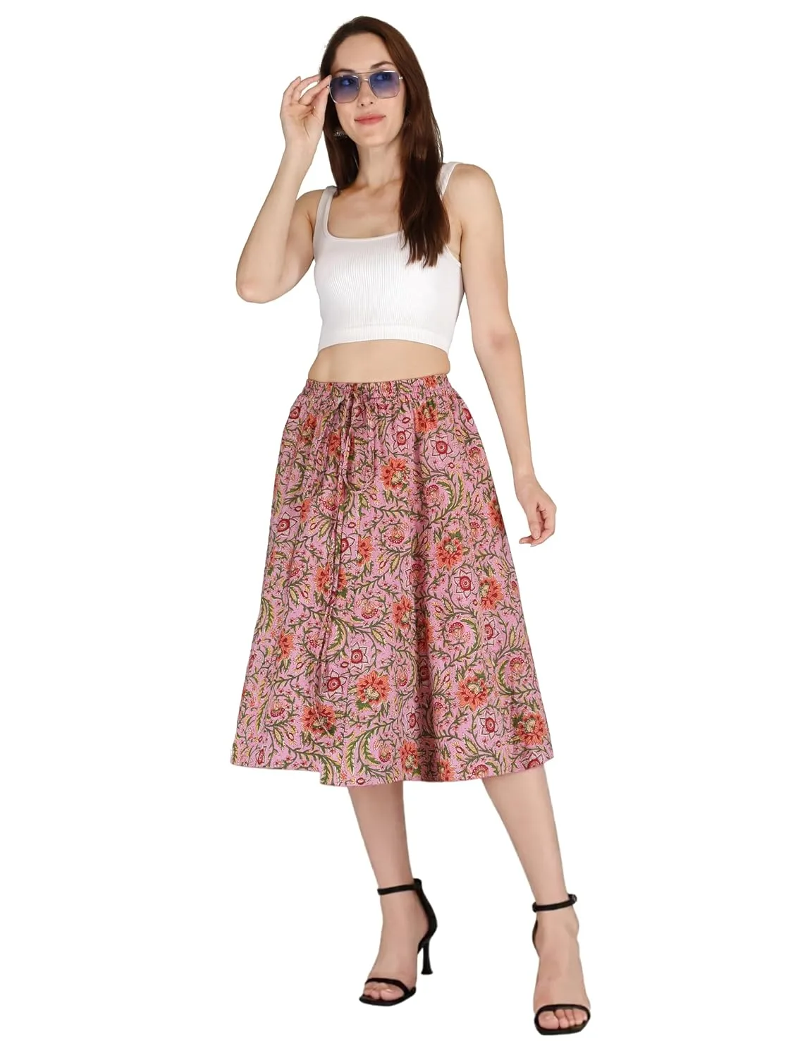 Buy Sttoffa Cotton Skirt for Girl Flower Design Classic Fit Calf Length, Pink, M at nearme.com.np image 21