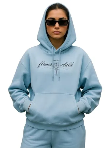 Buy JUNEBERRY® Polycotton Spun Oversized Fit Drop Shoulder Hooded Sweatshirt Full Sleeves Front Graphic Printed Jumper Hoodie for Women (OS_JB_HD_GRP_PP_XXL) Pale Pink at nearme.com.np image 3 — PowderblueFC