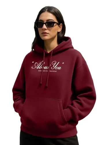 Buy JUNEBERRY® Polycotton Spun Oversized Fit Drop Shoulder Hooded Sweatshirt Full Sleeves Front Graphic Printed Jumper Hoodie for Women (OS_JB_HD_GRP_PP_XXL) Pale Pink at nearme.com.np image 5 — Tibetan Red