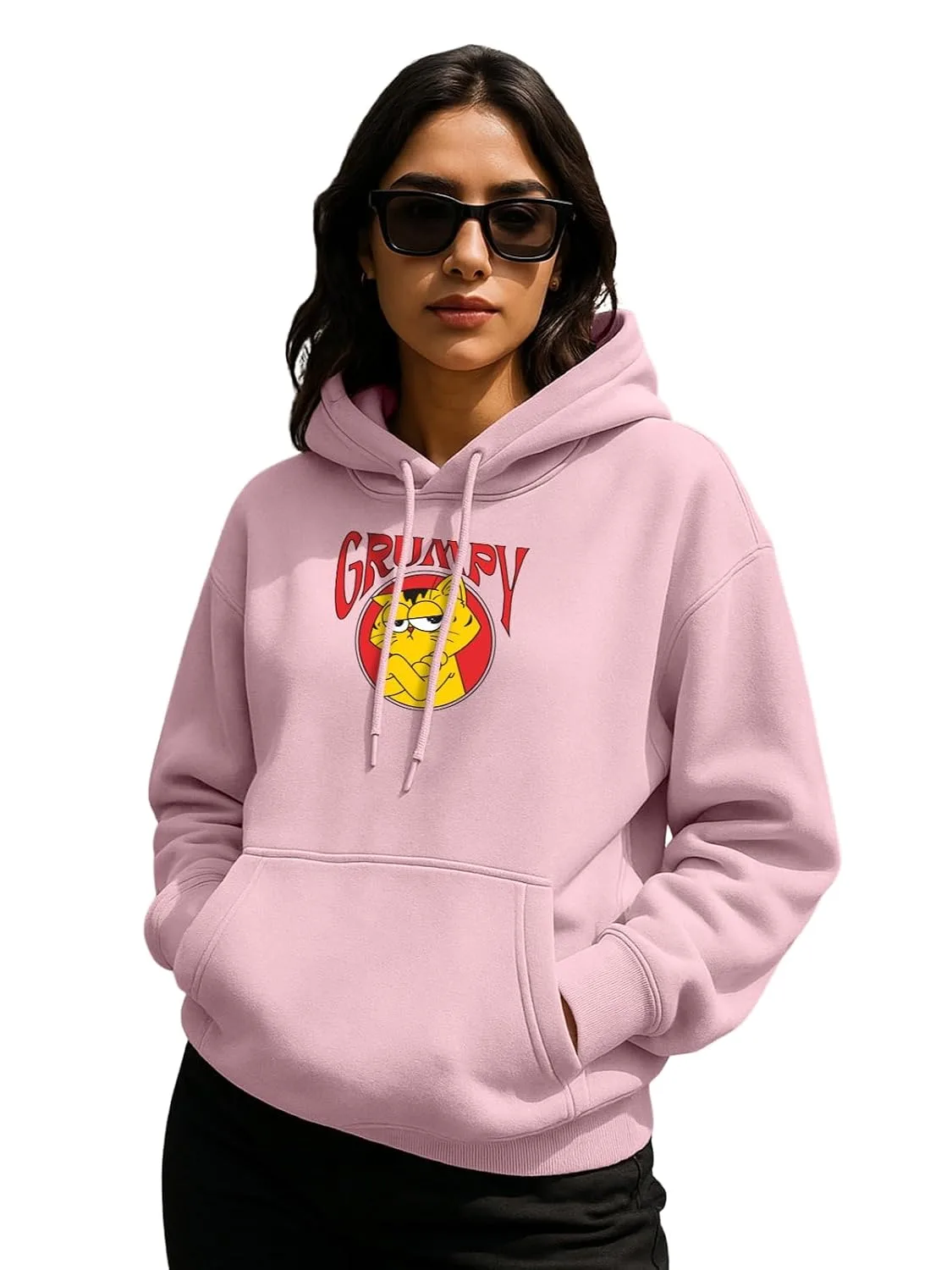 Buy JUNEBERRY® Polycotton Spun Oversized Fit Drop Shoulder Hooded Sweatshirt Full Sleeves Front Graphic Printed Jumper Hoodie for Women (OS_JB_HD_GRP_PP_XXL) Pale Pink at nearme.com.np image 6