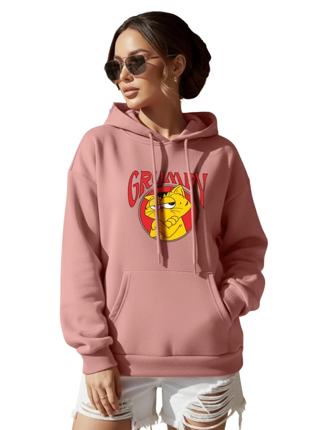 Buy JUNEBERRY® Polycotton Spun Oversized Fit Drop Shoulder Hooded Sweatshirt Full Sleeves Front Graphic Printed Jumper Hoodie for Women (OS_JB_HD_GRP_PP_XXL) Pale Pink at nearme.com.np image 10