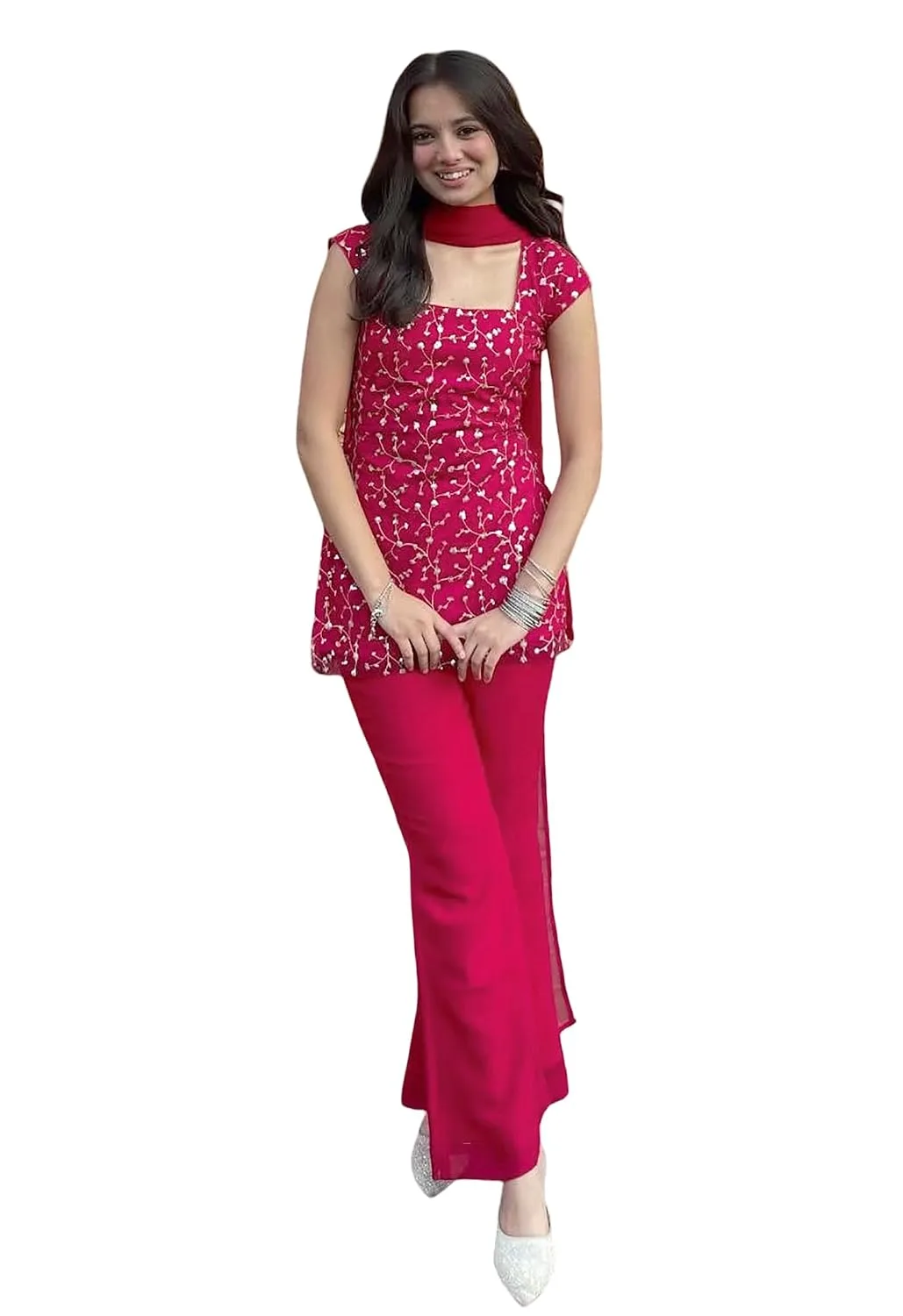 Buy Women's Georgette Embroidered Kurta Palazzo with Dupatta Set at nearme.com.np