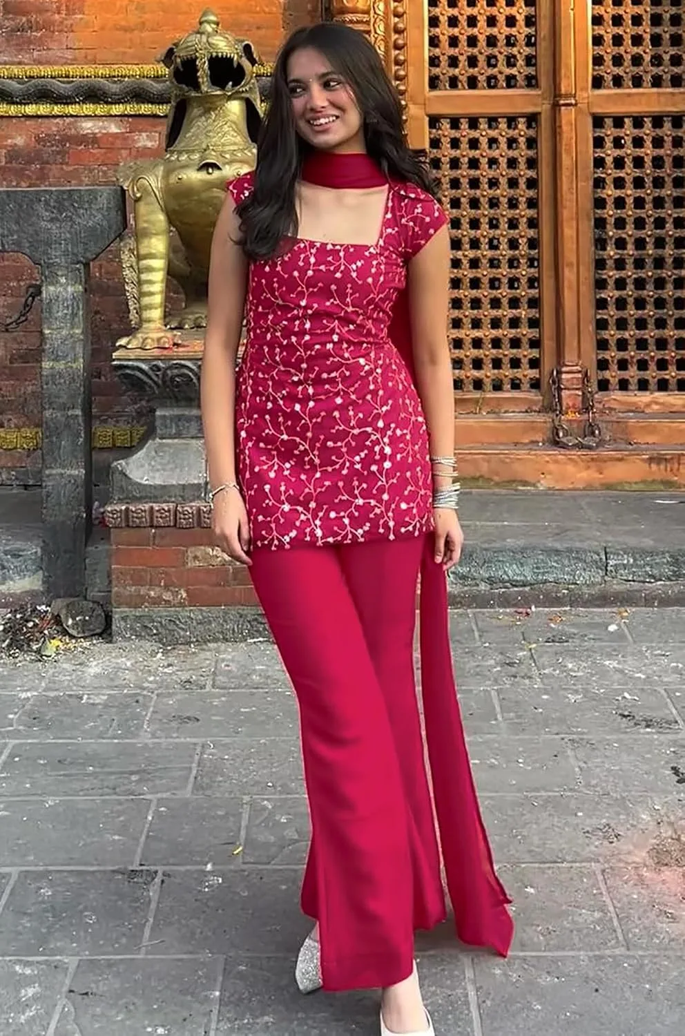 Buy Women's Georgette Embroidered Kurta Palazzo with Dupatta Set at nearme.com.np image 2