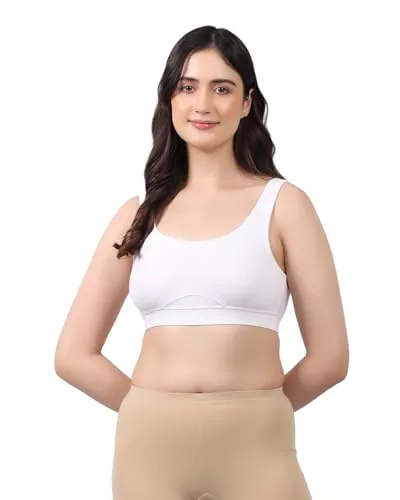 Buy LAVOS Bamboo Cotton Comfort Bras for Women Non Padded Non Wired Full Coverage Soft Breathable Great Elastic Comfortable Super Smooth, Sweat-Wicking Fabrics Especially for Yoga Workout (XL) Sapphire at nearme.com.np image 4 — White