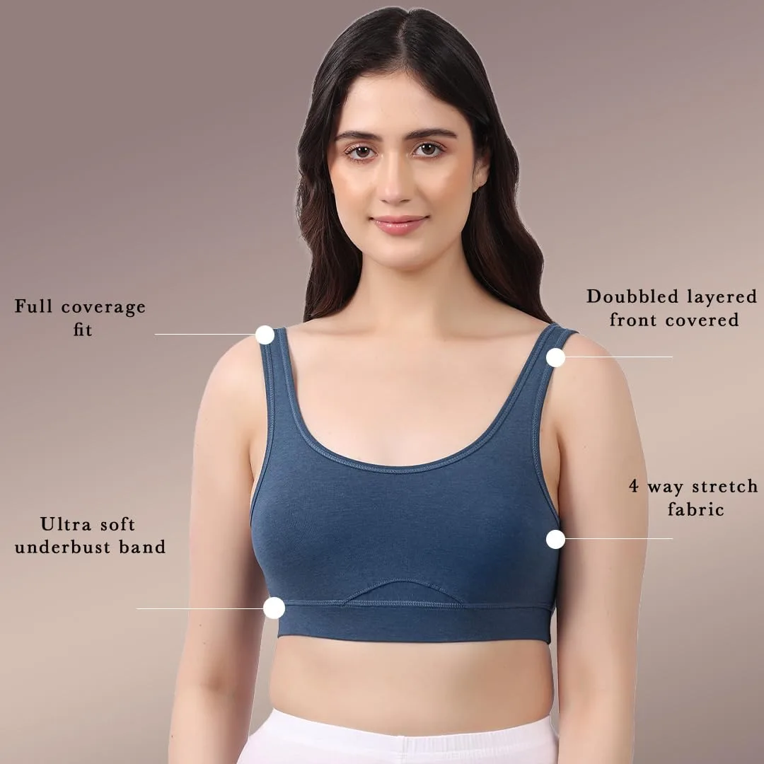 Buy LAVOS Bamboo Cotton Comfort Bras for Women Non Padded Non Wired Full Coverage Soft Breathable Great Elastic Comfortable Super Smooth, Sweat-Wicking Fabrics Especially for Yoga Workout (XL) Sapphire at nearme.com.np image 12