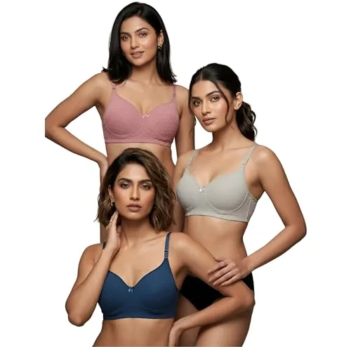 Buy Women's Pure Cotton Blend Non-Padded Wirefree Bra - Pack of 3 Combo at nearme.com.np image 2 — Blue , Light Green ,Pink