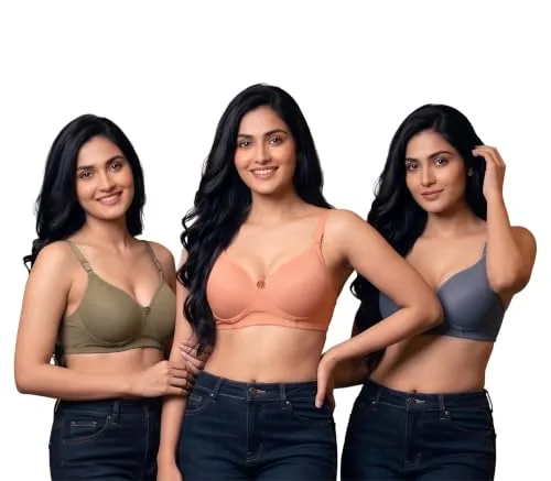 Buy Women's Pure Cotton Blend Non-Padded Wirefree Bra - Pack of 3 Combo at nearme.com.np image 3 — Green , Drak Blue , Orange