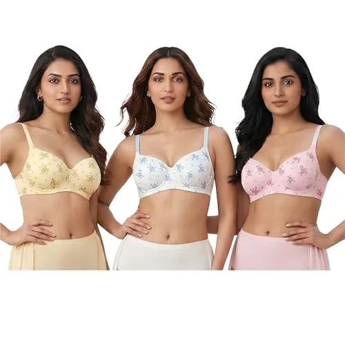 Buy Women's Pure Cotton Blend Non-Padded Wirefree Bra - Pack of 3 Combo at nearme.com.np image 5 — Pink ,Yellow , White
