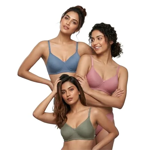 Buy Women's Pure Cotton Blend Non-Padded Wirefree Bra - Pack of 3 Combo at nearme.com.np image 6 — Pink ,Green ,Blue