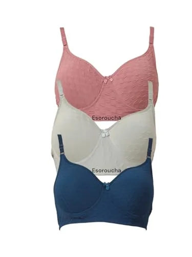 Buy Women's Cotton Full Coverage Lightly Padded Wirefree T-Shirt Bra Combo Pack of 3