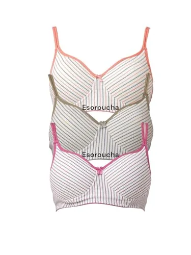 Buy Women's Cotton Full Coverage Lightly Padded Wirefree T-Shirt Bra Combo Pack of 3 image 3 — White