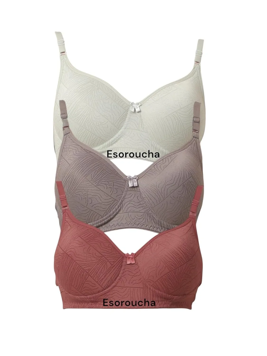 Buy Women's Cotton Full Coverage Lightly Padded Wirefree T-Shirt Bra Combo Pack of 3 image 6